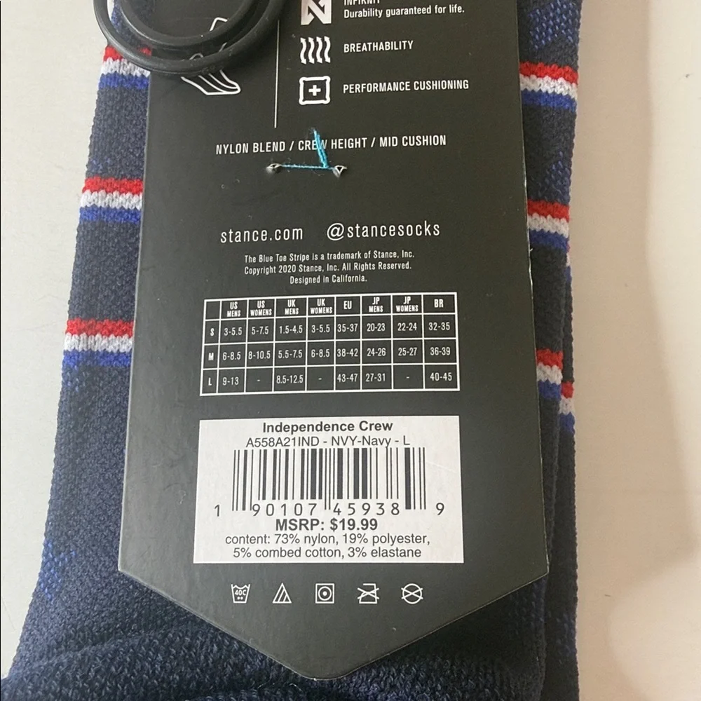 Stance Performance Socks. 2 Pairs. American / Patriotic. Size Large.